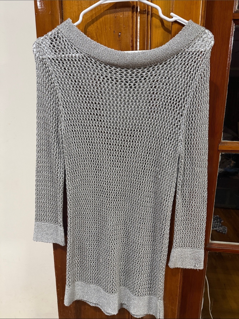 Roz & Ali Silver Open-Knit Scoop Neck Sweater
